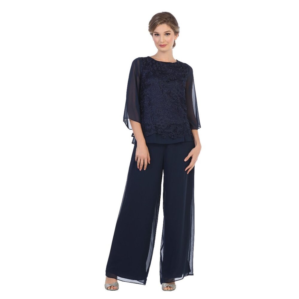 Eva USA Ladies Formal Pant Suit Set-#3289-SIZE S - NAVY BLUE-New With Tags